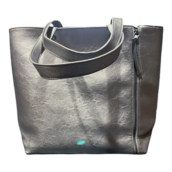 NEIMAN MARCUS Large Silver Tote Dual Handle Expandable Zippers Bucket Lined - Picture 11 of 11